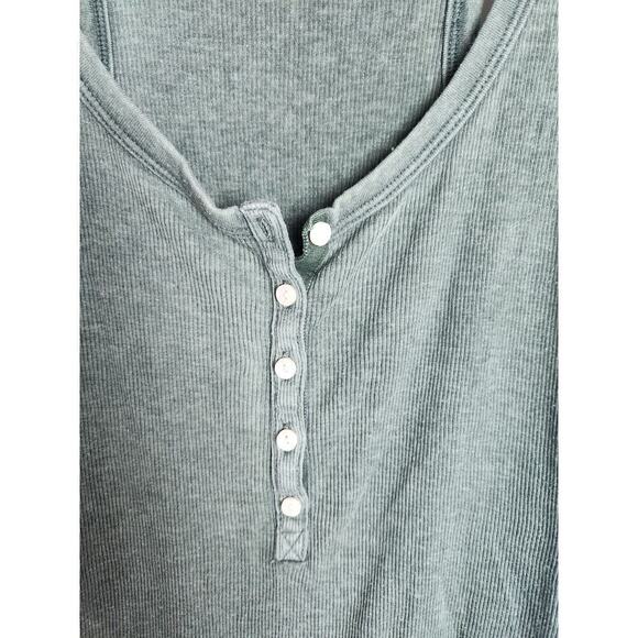 Aerie button front tank sz L lettuce hem Y2K green 90's beachy boho grunge - Picture 2 of 9